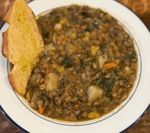 Hearty Lentil, Potato & Mushroom Soup